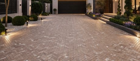 Parcetto cappucino opločnici u dvorištu moderne kuće