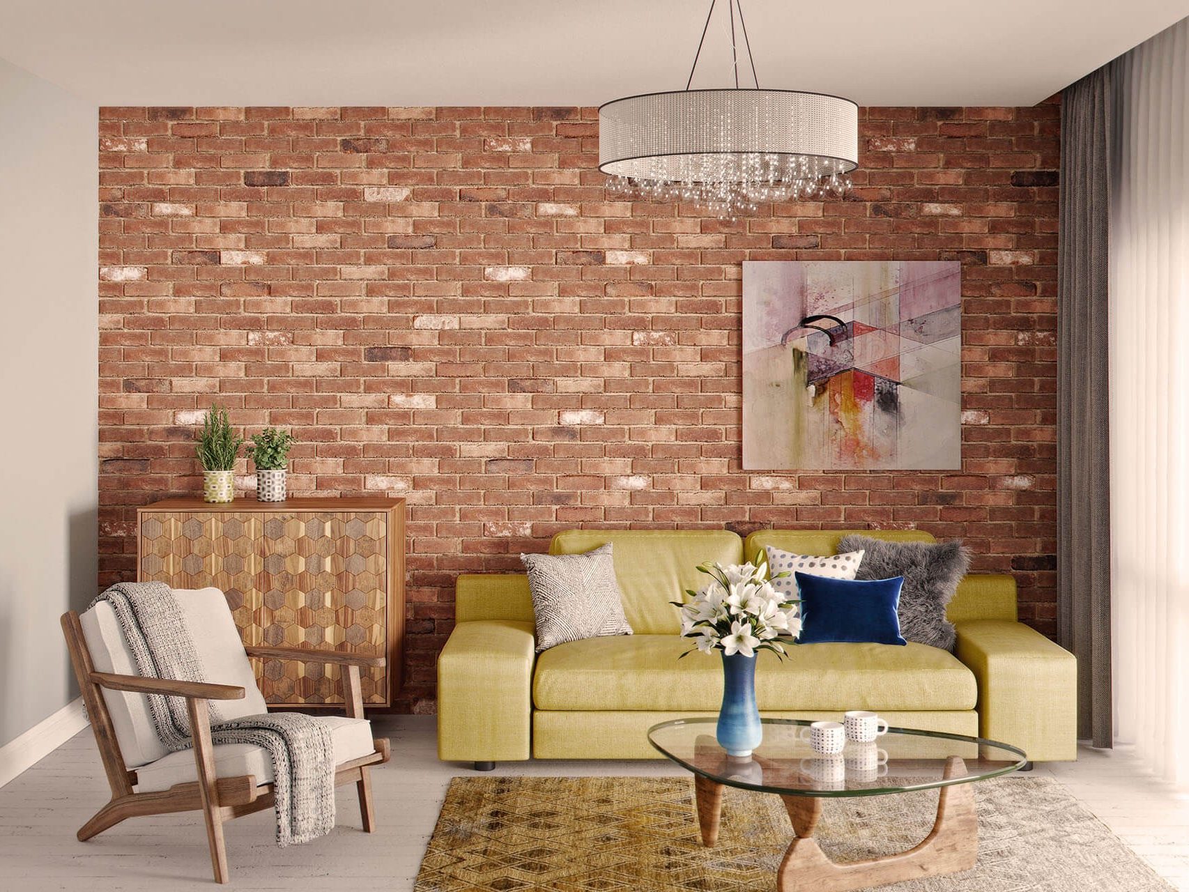 Whitby Red Brick Slips in a living room setting