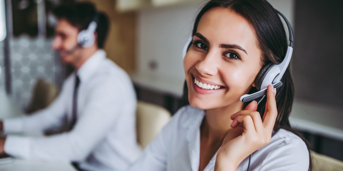 Woman Help Desk Call Center Smiling