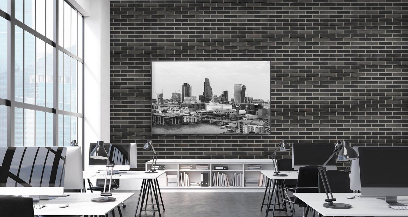 Flashed Black Brick Slips in an office setting