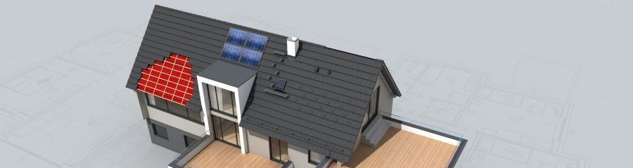 Render kuće s kompletnom sistemskom opremom na krovu