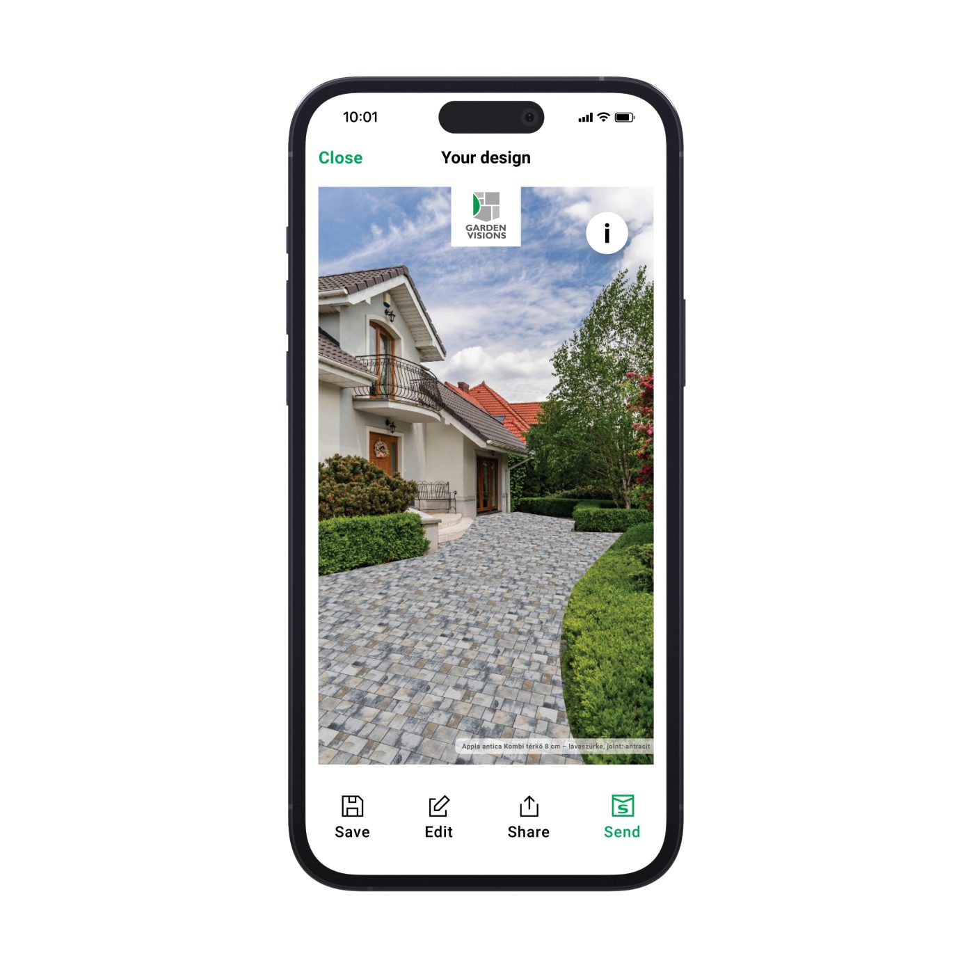Spremanje i dijeljenje dizajna opločenja dvorišta putem Semmelrock GardenVisions aplikacije